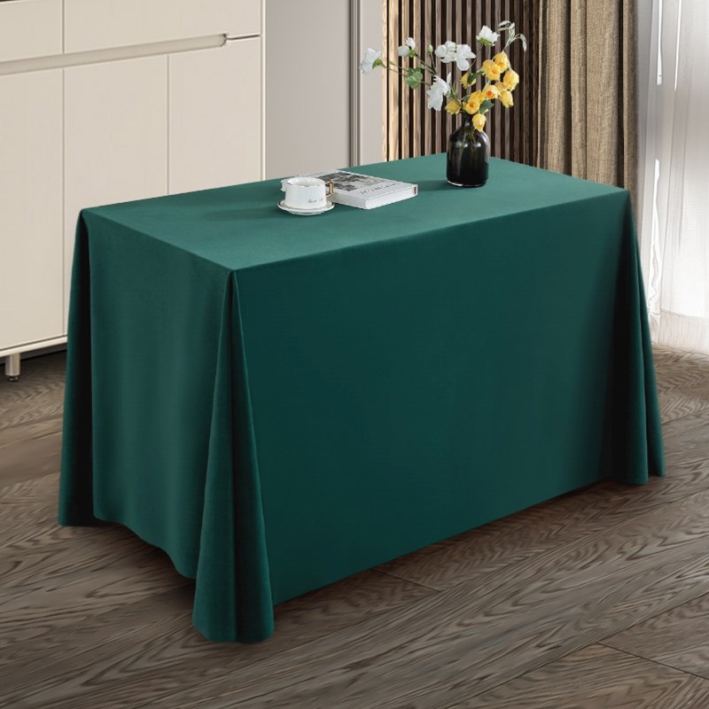高级感加厚立绒长方形会议桌布商务G活动签到绿色桌布长条桌桌罩