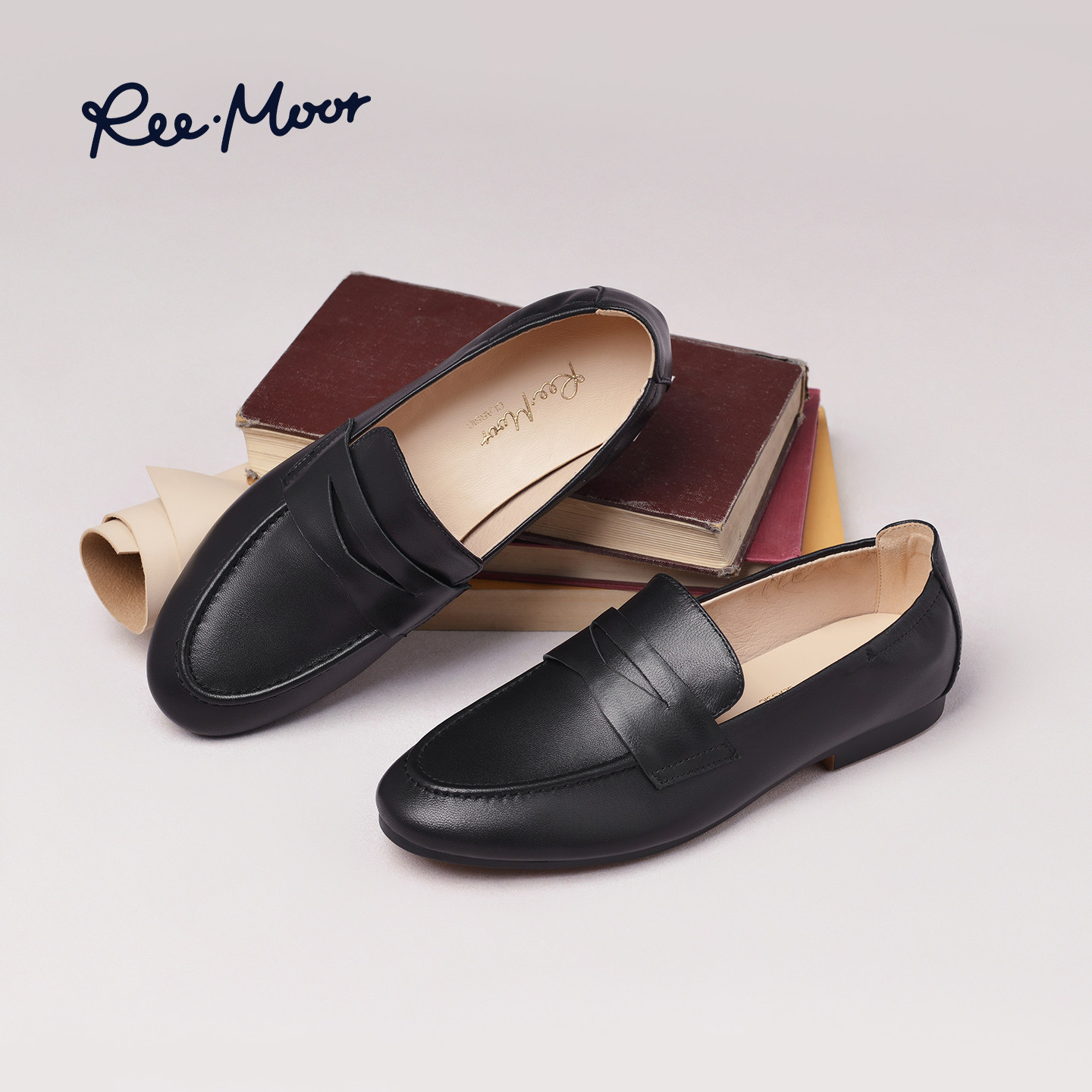 REEMOOR2026新款羊皮乐福鞋女英伦风一脚蹬通勤豆豆鞋休闲女单鞋,女鞋,乐福鞋（豆豆鞋）,淘宝优惠券,粉丝福利购,淘宝优惠卷