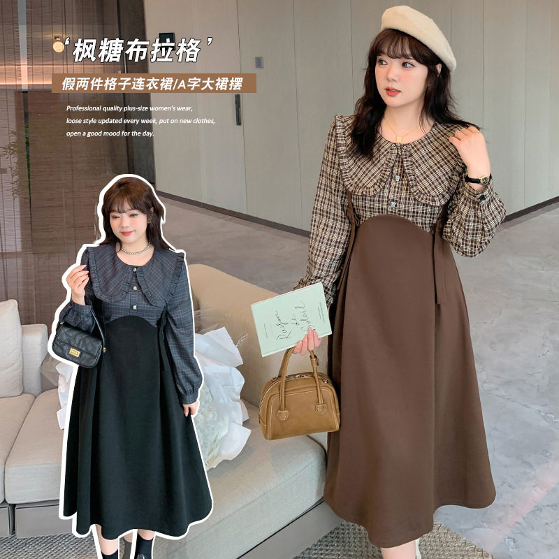假两件连衣裙美拉德格子背带裙潮