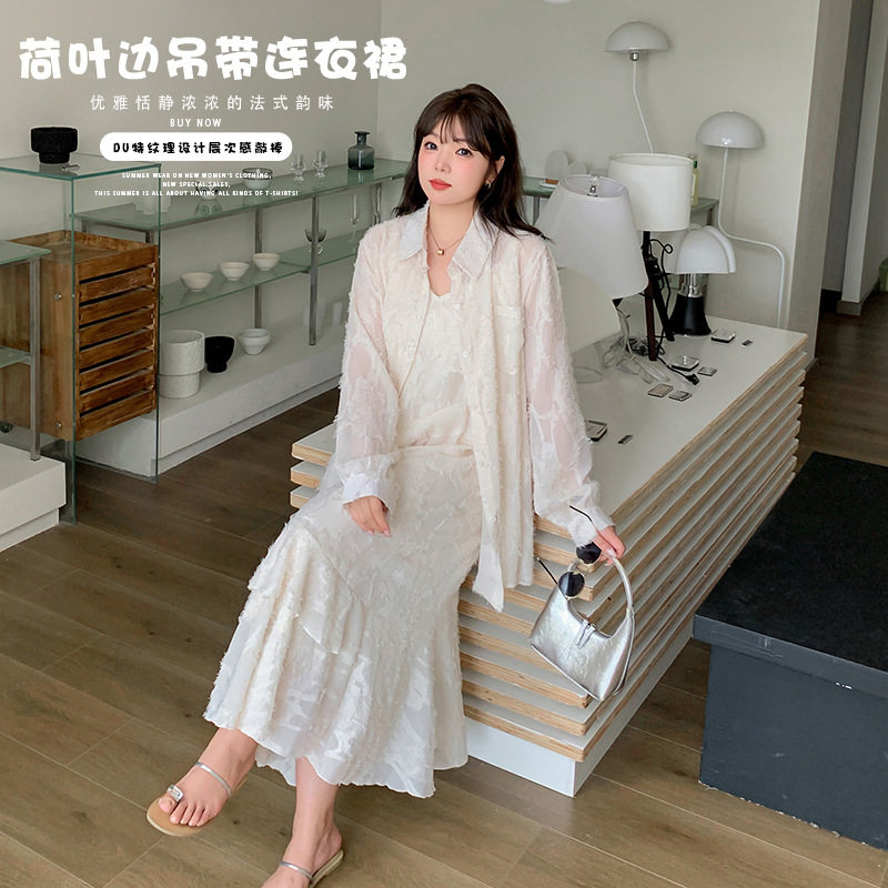 时尚休闲荷叶边吊带中长连衣裙潮