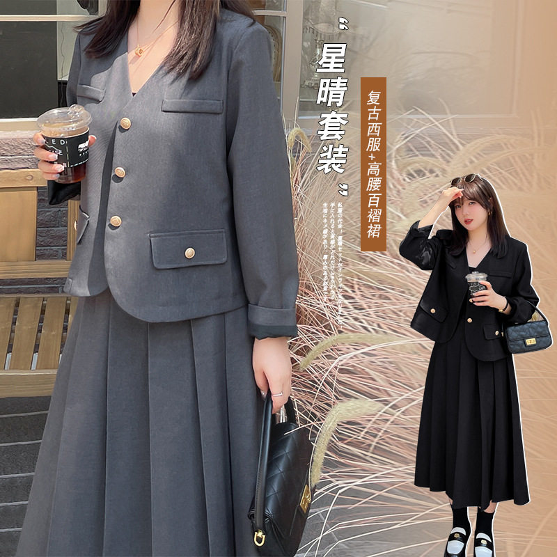 7619西服套装韩版宽松微胖遮肉