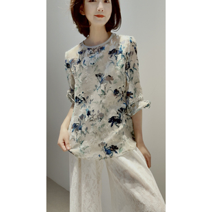上衣女新 ｜金线丝绒烂花重工宽松圆领罩衫 真丝小衫 落花弦外雨