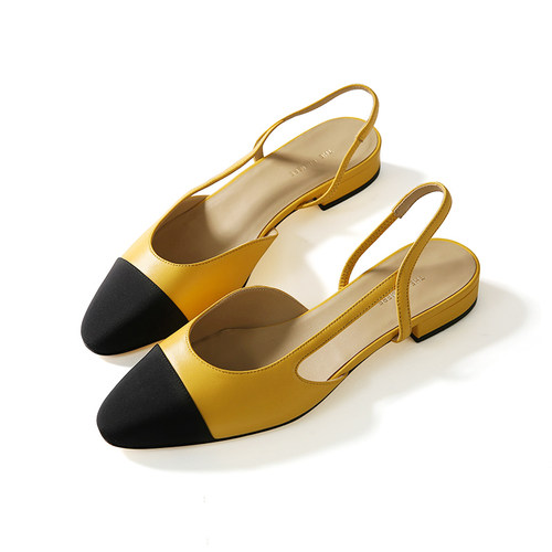戎美【SH0321420】法式时髦精 经典拼色slingbacks 羊皮凉鞋