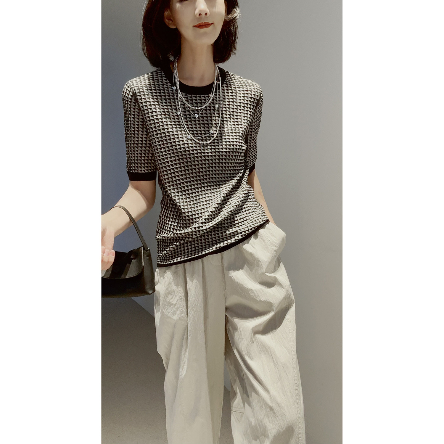 26新~伦敦第八区【双股120支/100桑蚕丝/18针】圆领短袖针织小衫