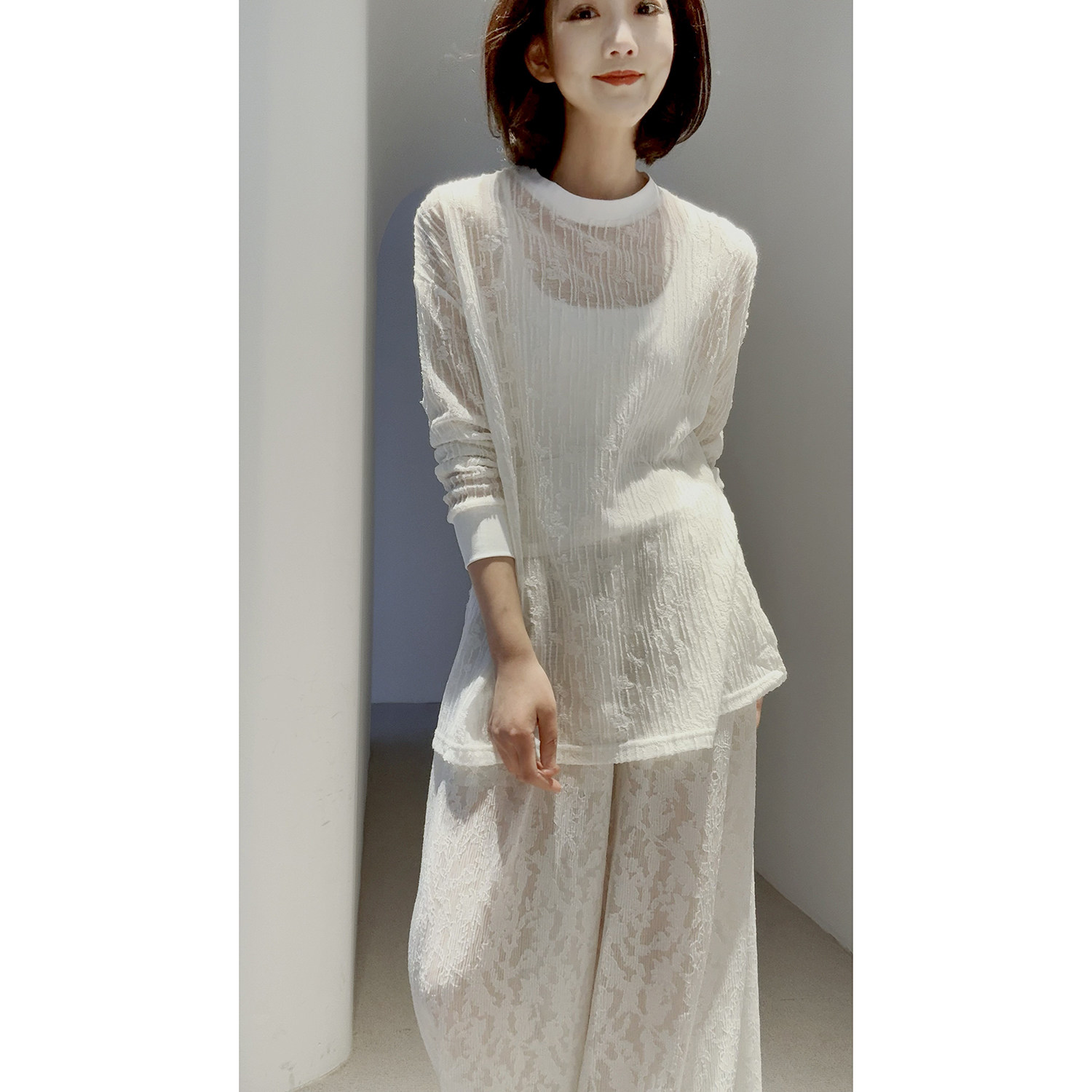 法式浪漫仙气26春【绵羊毛/立体提花/微透蕾丝感】叠穿/T恤/罩衫