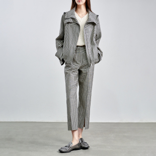 短裤 戎美 直筒九分裤 系列丝棉复古维希格纹外套 多面优雅