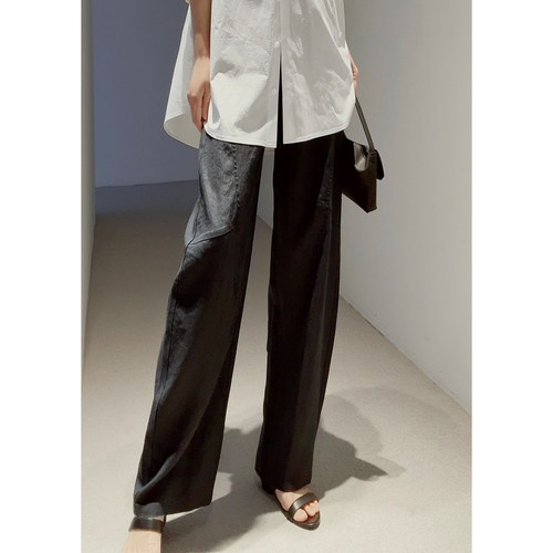 戎美 气场廓形汉麻松紧腰宽松哈伦裤长裤春女