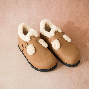 泰迪羊卷毛 牛皮革 增高4CM 毛皮单鞋 25冬 勃肯鞋 禾秀场同款