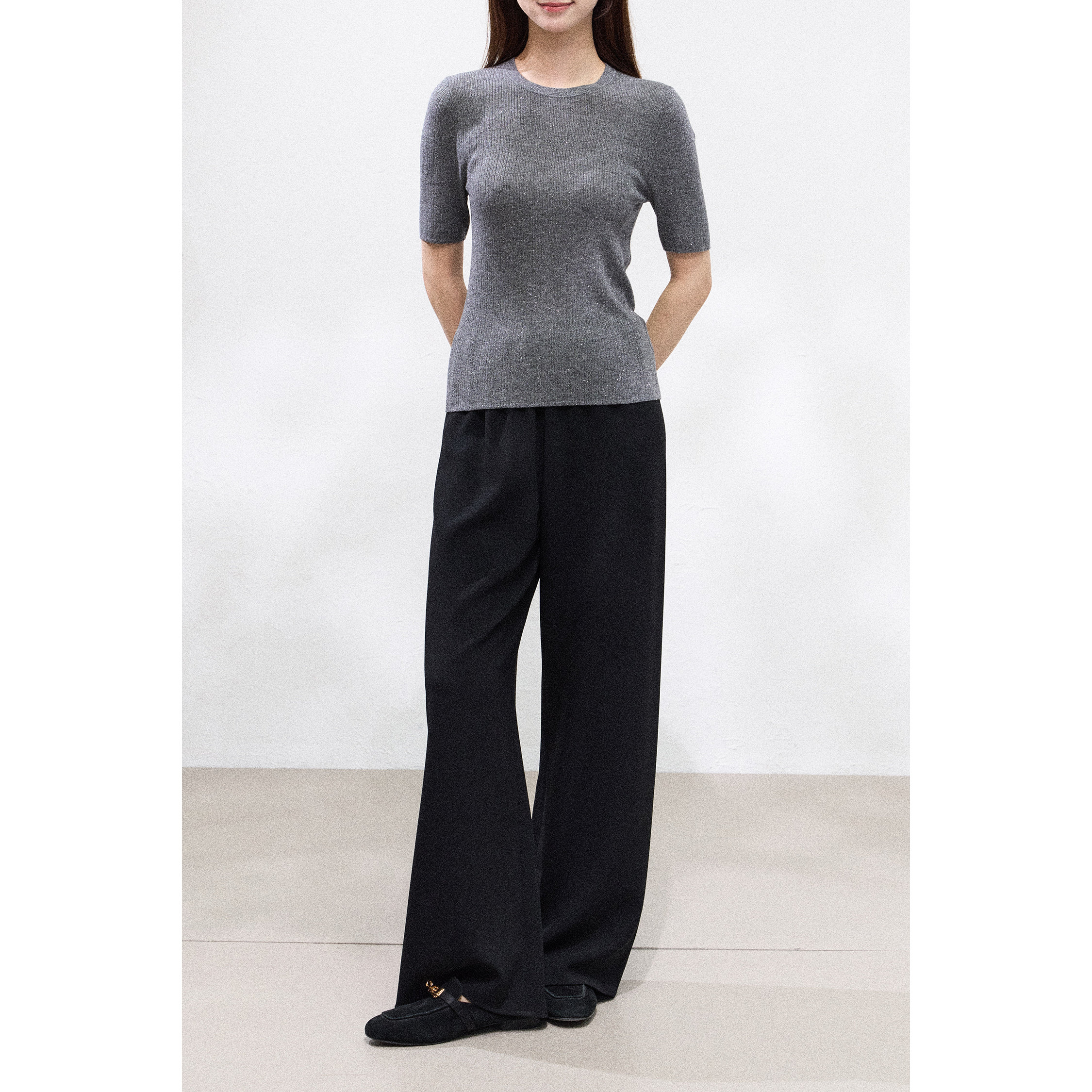 【星河月影】亮丝珠片水溶羊毛/圆领短袖开衫长袖