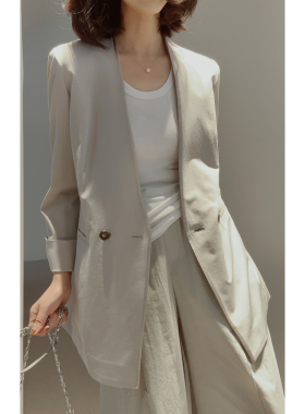 【WT1226121】限量进口料 三醋酸/速干棉麻真丝边通勤V领西装外套