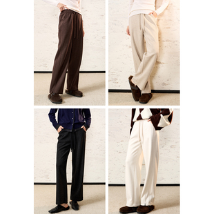 戎美【KZ1123569】秋冬含羊毛人字纹松紧腰抽绳阔腿显瘦休闲裤