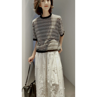 意产㊣BOTTO 真丝花式 纱 26春 套衫 L家同款 肌理感条纹_开衫