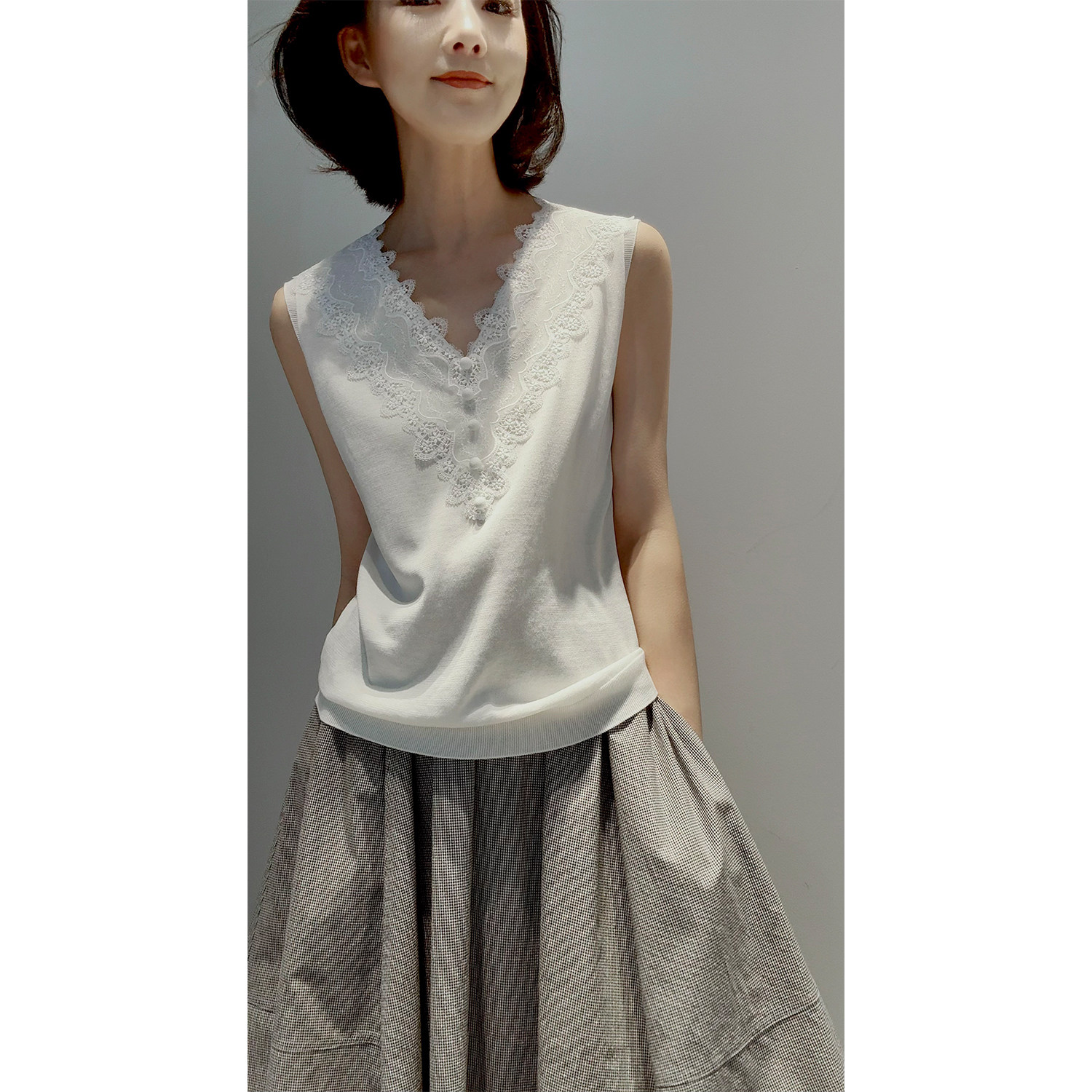 花与爱丽丝26新品【亚麻/桑蚕丝/长绒棉/无缝18G】蕾丝/针织背心