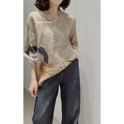 东方美学《莲塘乳鸭》【高支100苎麻/大师精品印花】连衣裙上衣