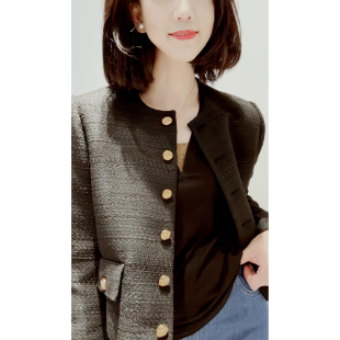 短夹克 风肌理编织金扣直筒长袖 名媛 复古小香