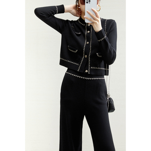 阔腿裤 ZZ0821026 麦穗手绣VTG_澳洲100%Merino雅致镶嵌连织开衫