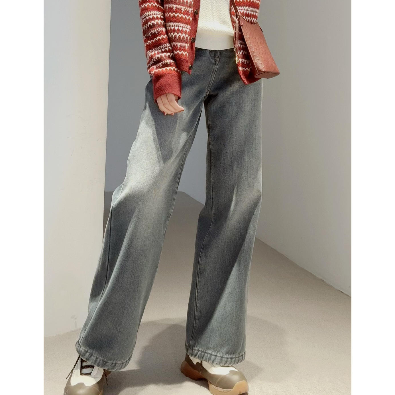 【刚需神裤!内里颗粒绒/棉质舒暖御寒】显瘦/半松紧腰直筒牛仔裤