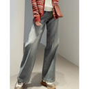 显瘦 棉质舒暖御寒 内里颗粒绒 半松紧腰直筒牛仔裤 刚需神裤