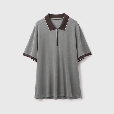 禾桑蚕丝珠地网眼撞色POLO男上衣