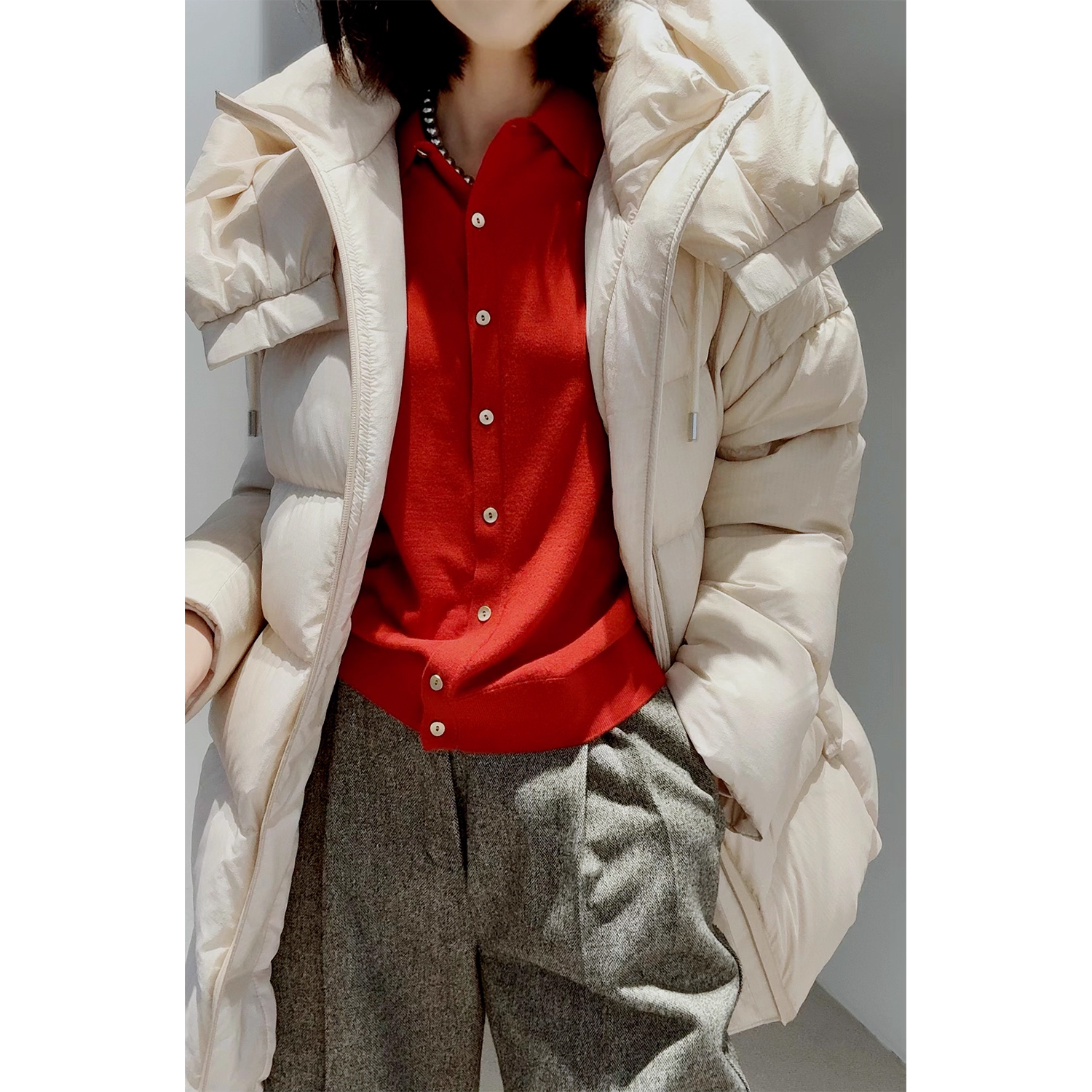 -40℃抗寒/防泼水业【鼎奢进口/防泼料+拉链/白鹅绒】松弛/中长