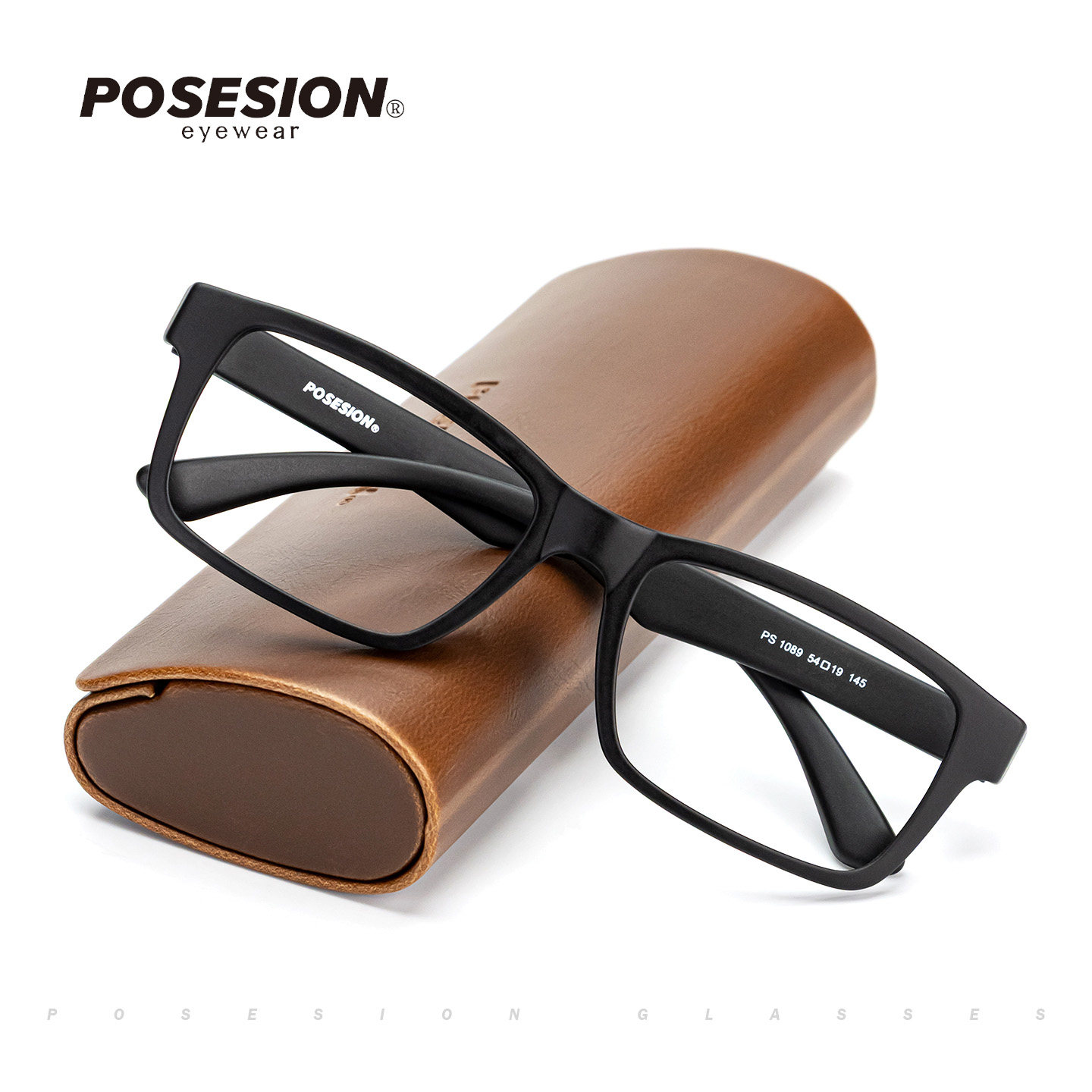 POSESION大脸黑框TR90近视眼镜架男款方形胖脸眼镜框可配度数女潮