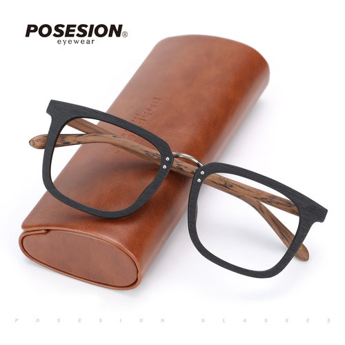 posesion复古木质方形近视眼睛框