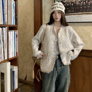 法式小香风貂绒外套女圆领宽松外穿秋冬设计感洋气百搭气质外套