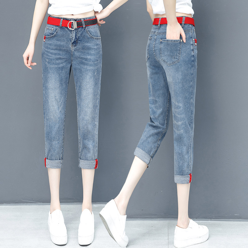 牛仔七分裤女夏2020新款韩版高腰修身显瘦小脚裤百搭弹力八分中裤