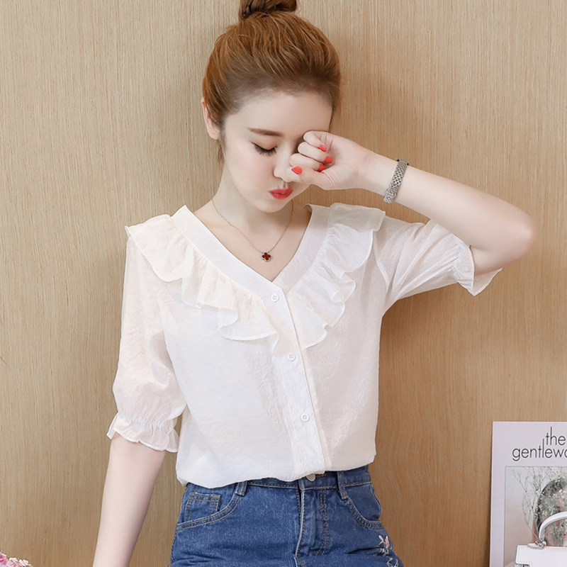 娃娃领雪纺衬衫女装2020新款潮夏季宽松遮肚子很仙的上衣洋气衬衣