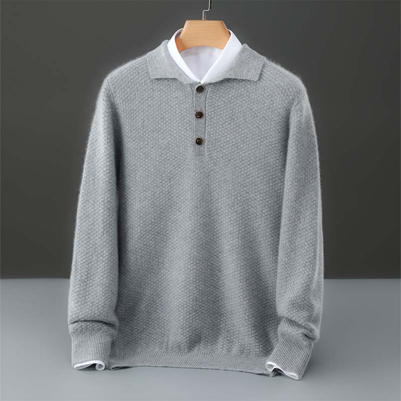 秋冬新款100%纯羊毛衫男士圆领加厚纽扣毛衣高端商务休闲羊绒衫
