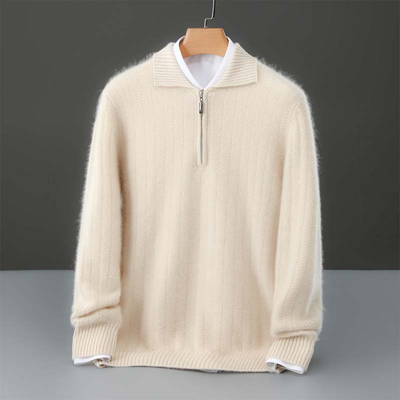 100%纯羊毛衫男士加厚翻领拉链套头毛衣商务休闲真知识打底羊绒衫