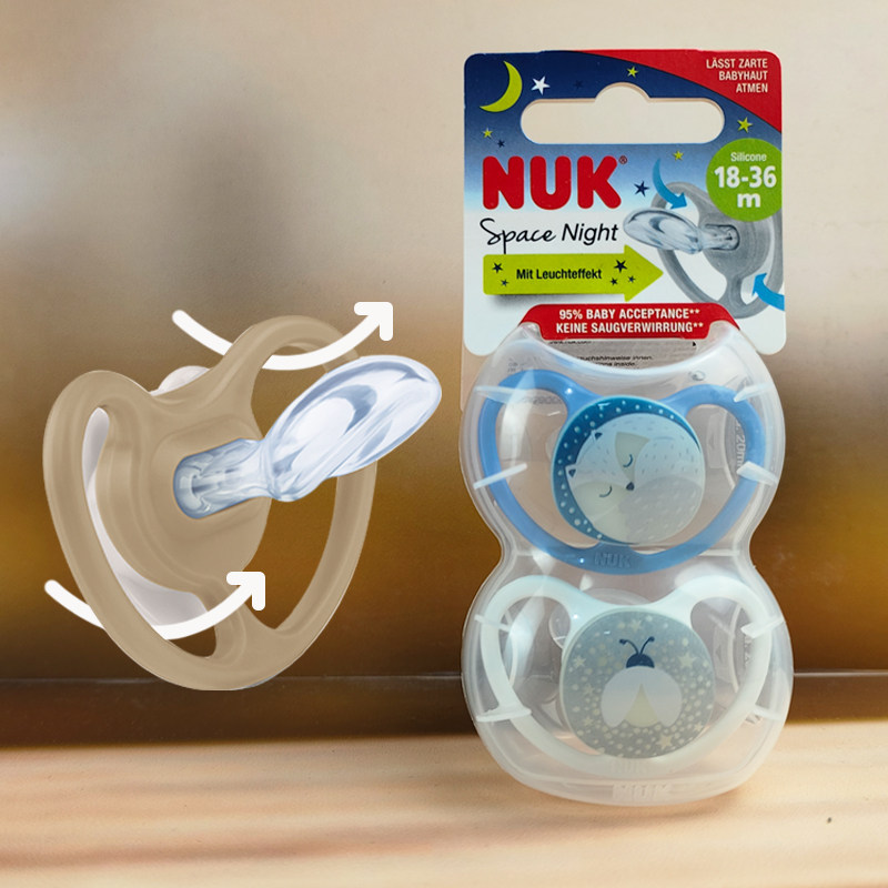 NUK新生婴儿安抚奶嘴超软硅胶母乳实感扁拇指防胀气哄睡0-6-18-36
