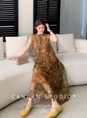 CANCAN STUDIO【花间叙】新中式原创设计欧根纱夏季连衣裙GY62679