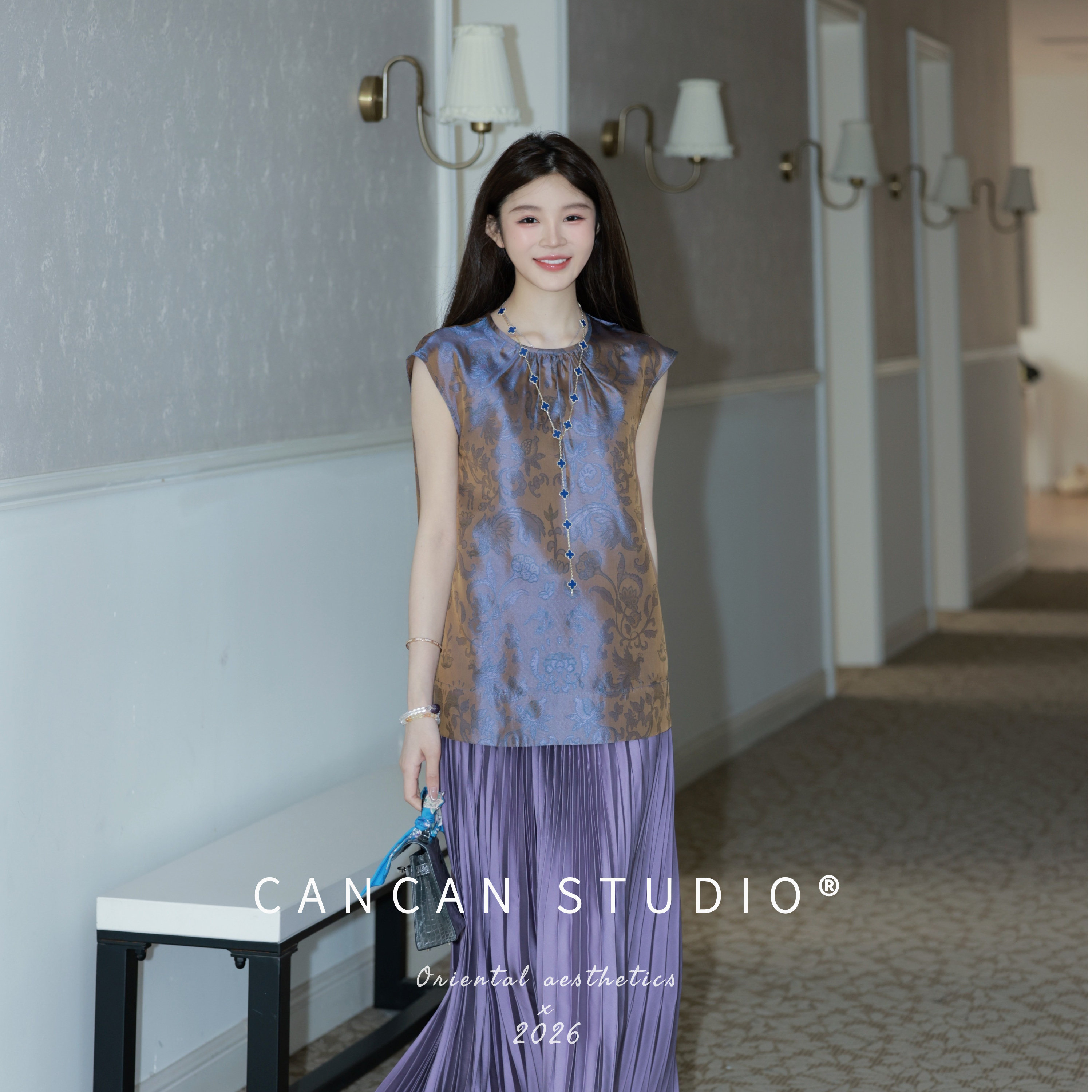 CANCAN STUDIO【浮光•紫翎】非遗︱高端中式原创无袖上衣G8686