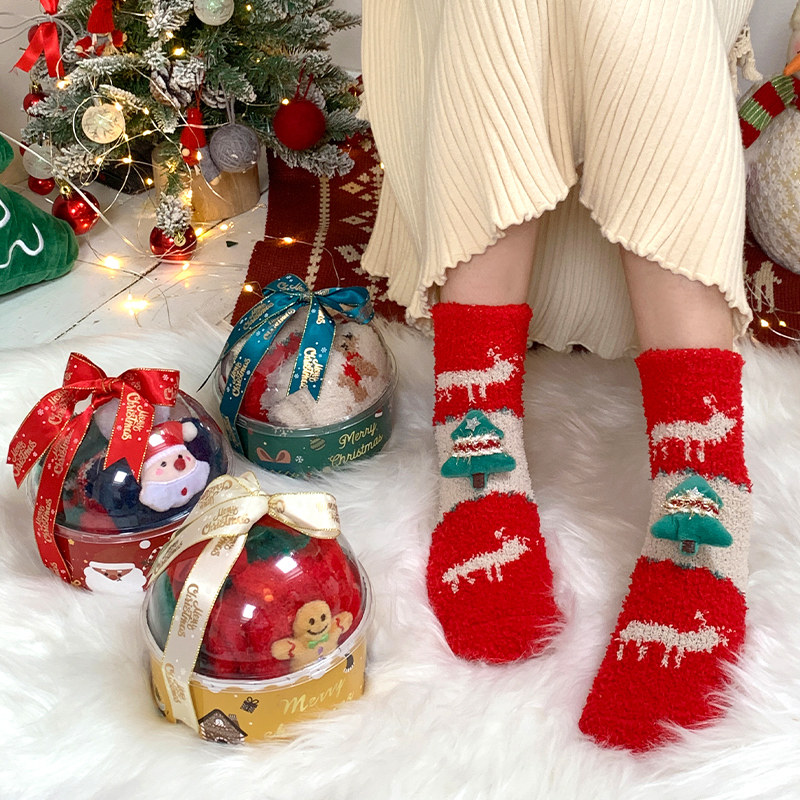 圣诞袜子女加厚保暖珊瑚绒中筒袜ins潮网红款居家礼盒睡眠地板袜,女士内衣/男士内衣/家居服,中筒袜,淘宝优惠券,粉丝福利购,淘宝优惠卷