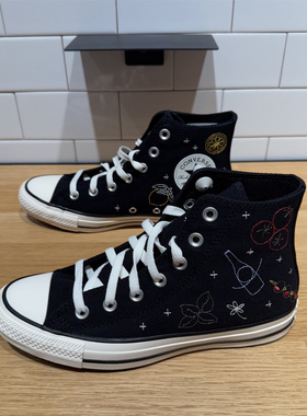 CONVERSE匡威All Star刺绣图案男女高帮复古休闲鞋帆布鞋 A16680C