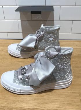 CONVERSE匡威1970S男女银色系蝴蝶结高帮珍珠挂饰板鞋婚鞋A12772C