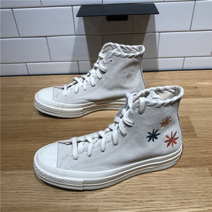 CONVERSE匡威夏季1970S刺绣小花卉翻毛皮高帮运动休闲板鞋A04298C