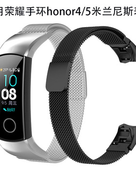 适用honor荣耀手环4荣耀5手环不锈钢米兰尼斯表带CRS-B19金属表带