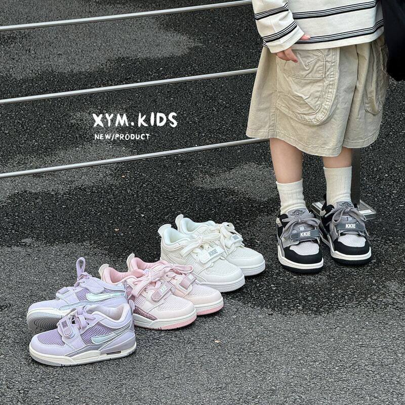 2026年夏季新款儿童气垫休闲板鞋时尚撞色单网透气男女童篮球鞋