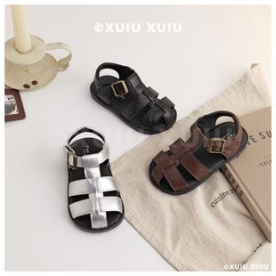 the cbc kids『复古罗马』意式儿童凉鞋中性包头镂空透气皮中古