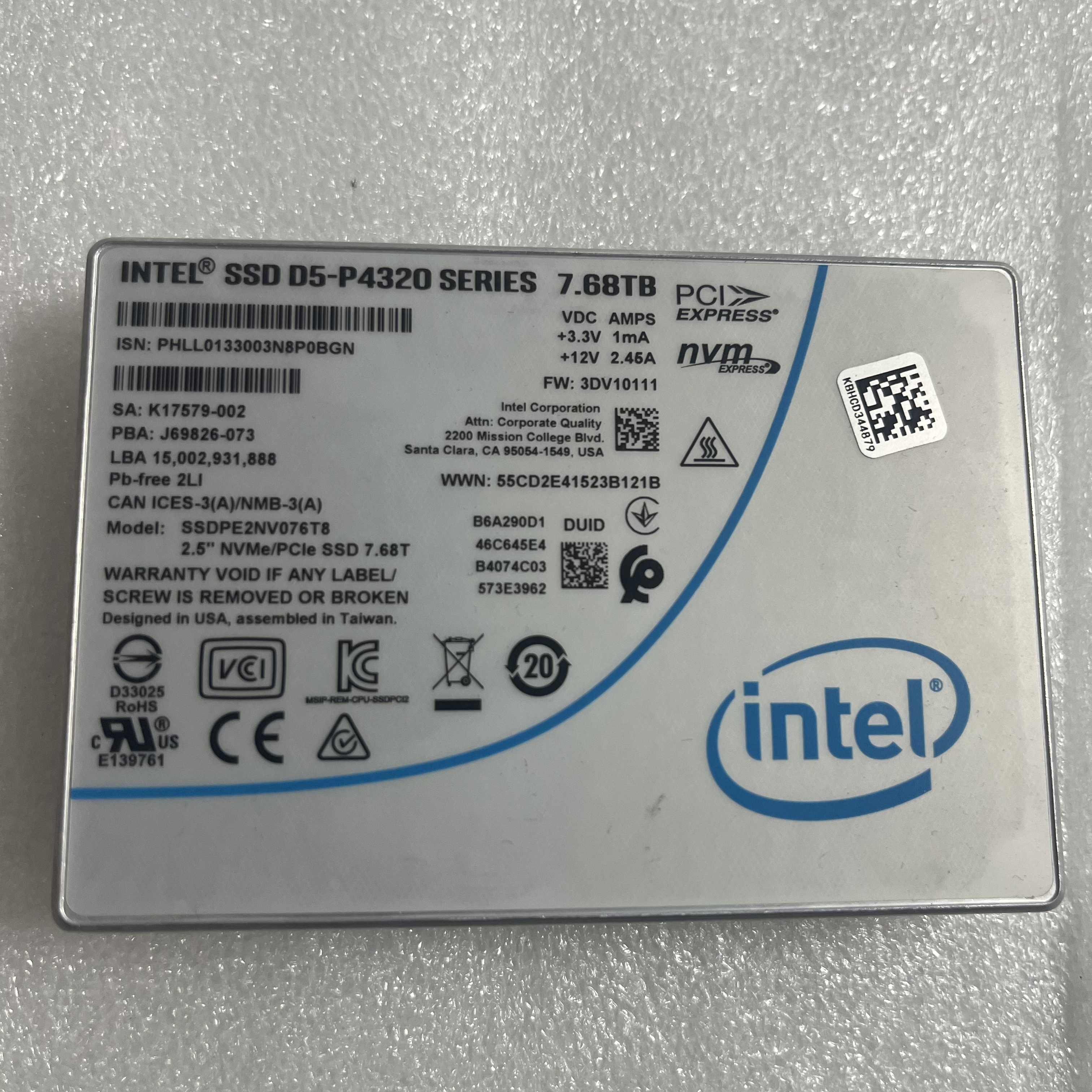 Intel P4420 7.68T SSD U.2 NVME企业级固态硬盘 SSDPE2NU076T8