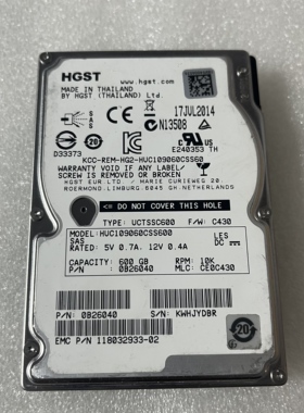 HGST日立 HUC109060CSS600 600G 2.5寸 EMC 118032933-02 10K SAS