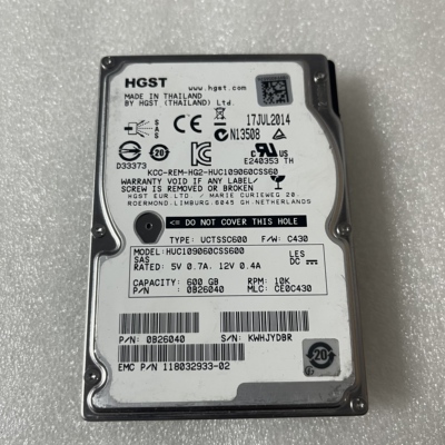 HGST日立 HUC109060CSS600 600G 2.5寸 EMC 118032933-02 10K SAS