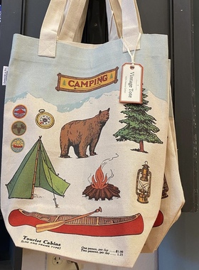 Cavallini 复古风帆布包 美国品牌 休闲单肩托特包环保袋露营户外