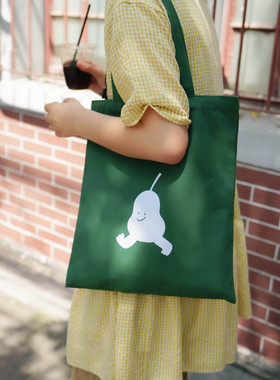 奔跑小梨逃梨无聊 滚动版画Hammer Chen可爱插画绿色植绒帆布包袋