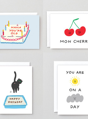 Wrap 英国生日贺卡 可爱卡通搞怪情侣进口卡片 宝宝祝福感谢祝贺