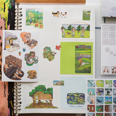 悠然一天贴纸包便签本硫酸纸书签艺术家设计手帐装饰 灼热Flaming