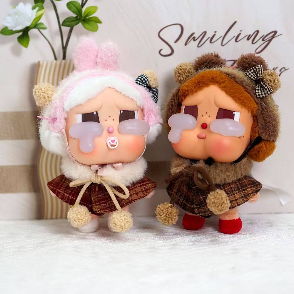 crybaby哭娃衣服,复古格纹毛绒斗篷套装各类裙子14cm,crybaby娃衣