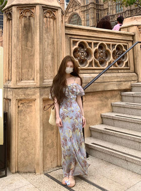 Xxiiuu 海洋之星 春夏新款2026气质吊带碎花连衣裙女a字长裙子